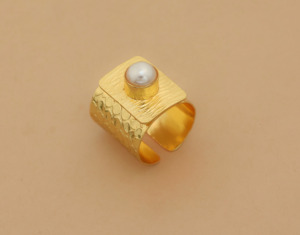 Luxury Gold Plated Adjustable Pearl <b>Ring</b> Handmade Textured <b>Statement</b> <b>Ring</b> for Women - Product Image 2