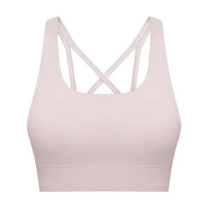 Sujetador deportivo de correa ajustable con logotipo personalizado para mujer, transpirable, sin costuras, con soporte acolchado para entrenamiento y gimnasio, estilo sencillo - Product Image 2