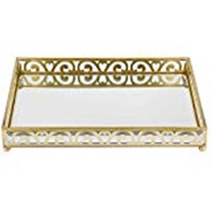 Plateau miroir en verre rectangulaire avec cadre en métal doré, vaisselle de service et décorative, plateau populaire d'Inde - Product Image 4