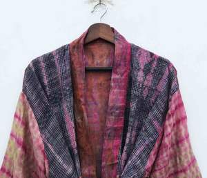 Bata Kimono de Seda Nueva, Kimono de Seda Tie Dye Hecho a Mano, Bata Kimono de Seda Tie Dye - Product Image 3