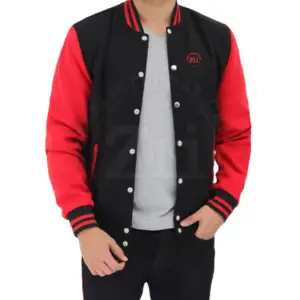 Zunezi, chaqueta de béisbol de manga larga informal de 340G para hombre, estampado personalizado, rojo, liso, en blanco, parches bordados OEM, abrigo de invierno de talla grande - Product Image 1