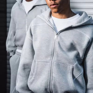 ชุดวอร์มเฮฟวี่เวทของผู้ชายเสื้อมีฮู้ดและกางเกงวอร์มผ้าเฟรนช์เทอร์รี่มีซิปสองชั้นระบบ GSM 500ชุด - Product Image 4