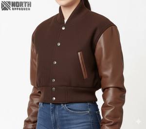 Chaqueta universitaria de Material transpirable para mujer, precio superventas, nuevo estilo, chaqueta con letras de Color sólido para mujer, servicio personalizado OEM - Product Image 6