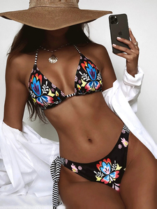 Traje de Baño Bikini de Dos Piezas para Mujer, con Tirantes Halter, de Spandex/Nylon, Estilo Cheeky, con Push-Up, para la Playa, Vacaciones de Verano, Fiestas en la Piscina - Product Image 5