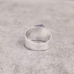 Bague pour femme en argent sterling 925, pierre précieuse améthyste naturelle, pierre de naissance de février, large bande, bijoux faits à la main pour Noël - Product Image 6