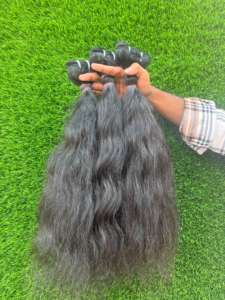 Raw Indian Human <b>Hair</b> Double Weft Bundles Virgin Cuticle Aligned Single Donor Wavy Curly <b>Machine</b> Double Weft <b>Hair</b> Extensions - Product Image 5