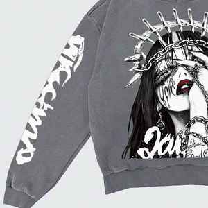 Hombres Custom Rhinestone Sublimación Sudaderas DTG DTF Impreso Sudadera Streetwear Oversized Pullover Factory Supply - Product Image 5