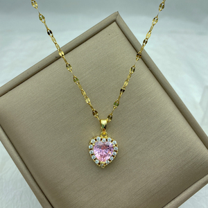 Collares de Acero Inoxidable Dorados Personalizados a la Moda, Joyería de Tendencia con Corazón y <span class=keywords><strong>Flor</strong></span>, Collares de Circonia Cúbica de Color Dorado de 18K para Mujer - Product Image 2