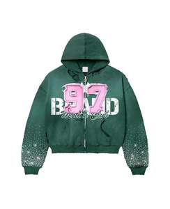 Sweat-shirts pour hommes de haute qualité en coton 100% surdimensionnés, lavés à l'acide, sérigraphiés, avec des strass brodés vintage personnalisés - Product Image 4