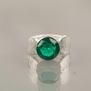 Emerald Ring Gemstone 925 Sterling <b>Silver</b> Rhodium Plated Luxury Jewelry Handmade Elegant Gift for Women Vintage Boho Design - Product Image 2