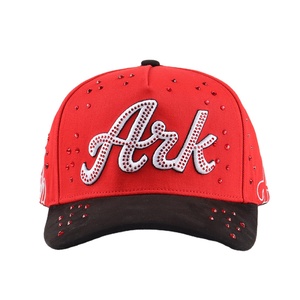 Casquette de baseball personnalisée de qualité supérieure à 5 panneaux, visière semi-courbée, 100% coton sergé, broderie 3D avec strass, chapeau de mode en gros - Product Image 1