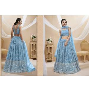 ชุดเลเฮนกาโชลีแบบยาวปักลายจอร์เจตต์ ซารี สำหรับงานเฉลิมฉลองแบบดั้งเดิม ดีไซน์หรูหรา ประณีตอย่างมีระดับ - Product Image 6