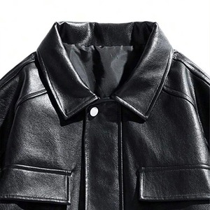 แจ็กเก็ตหนังแท้แฟชั่นสำหรับผู้ชาย, แจ็กเก็ตหนังนิ่มสีทึบของผู้ชายแจ็คเก็ตหนังลำลองยอดนิยมเรียบง่าย2024สำหรับฤดูใบไม้ร่วง - Product Image 5
