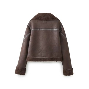 Automne nouvelle mode féminine loisirs polyvalent polaire moto Style fermeture éclair décoration veste courte manteau - Product Image 6