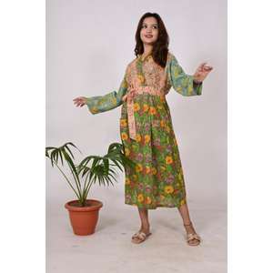 Kimono de retazos indio hecho a mano para mujer, ropa de dormir Bohemia ligera con estampado de algodón de bloque Floral, albornoz para primavera y otoño - Product Image 3