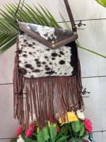 Tas Selempang Kulit Sapi Gaya Barat Terbaru dengan Rumbai, Tas Rumbai Gaya Gypsy Vintage, Tas Kulit Berbulu untuk Wanita
