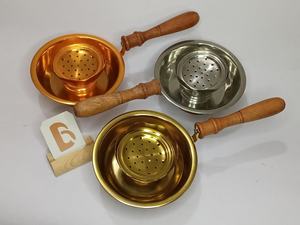 Tazón de quemador de incienso de metal con mango de madera con soporte de carbón extraíble Opciones de latón, cobre y acero inoxidable - Product Image 3