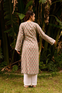 Conjunto de Traje Bordado en Algodón con Estampado a Mano SUNHARI GREY PHOOL JAAL con DUPATTA para Adolescentes, Ropa Casual - Product Image 5