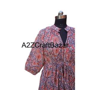 Robe midi vintage coréenne Himanshi à manches longues, col en V, décontractée, ample, en coton respirant, bloc de couleur, taille naturelle, pour tous les jours - Product Image 4