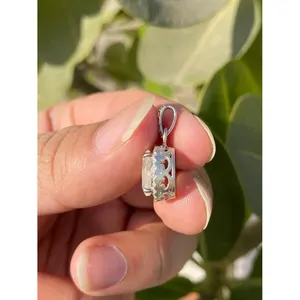 925 <b>Silver</b> <b>Necklace</b> Freshwater Pearl Oval Moonstone Princess Cut Geometric Design Rhodium Bezel Set Platinum Rose Gold Finish - Product Image 1