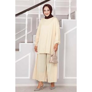 Cuello Redondo Casual Hijab Traje De 2 Piezas Beige - Product Image 1
