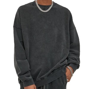 Printemps et automne nouveau teint vieilli blanc mince col rond sweat pantalons de survêtement ensemble sweat hommes couleur unie lavé sweats à capuche - Product Image 1