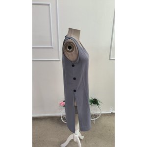 Robe courte à bretelles et col rond pour femme avec boutons latéraux, 34584 - Gris - Product Image 5