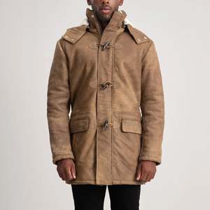 Abrigo de cuero desgastado Nolan Brown con capucha - Product Image 4