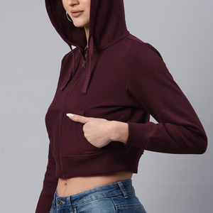 Venta al por mayor 2024 impresión personalizada en blanco color sólido Fitness Yoga Zip Up ropa de gimnasio mujeres Crop Top Sudadera con capucha OEM ODM con servicio - Product Image 2