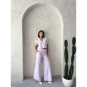 Pantalones a Rayas para Mujer con Detalle de Encaje - Product Image 6