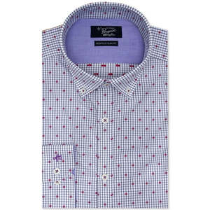 Camicia Elegante da Uomo Original Penguin Heritage Slim Fit Performance Stretch a Pois e Quadretti 100% Cotone Popeline Bianca Taglia 16.5X34-35 - Product Image 1