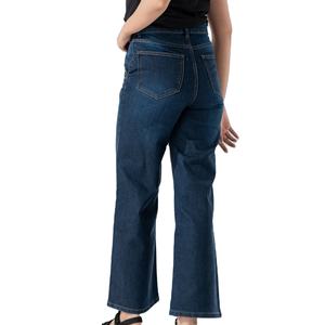 Jean en denim bleu foncé à jambe large pour femme, taille mi-haute, coupe droite, en coton, coupe régulière, imperméable, écologique, longueur complète - Product Image 6