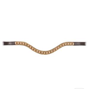 Elegante Diadema para Caballo de Cuero Acolchado Negro y Marrón con Tres Hileras de Cristales Dorados Brillantes Decorativos - Product Image 2