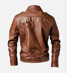 Chaqueta de Motociclista de Cuero Genuino Premium para Hombre, Estilo Moto, Corte Ajustado Personalizado, Vintage, para Exteriores, Invierno, con Logotipo Frontal, Impermeable y Resistente al Viento - Product Image 4