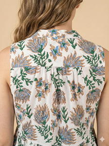 Vestido Maxi de Algodón Dulce Ecológico con Estampado a Mano Indio, Sin Mangas, Floral, Estilo Bohemio, Cuello en V con Borlas para Mujer - Product Image 3