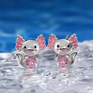 Boucles d'oreilles en argent sterling émaillé Jeulia Hug Me Super Cutie Mexican Axolotl, cadeau - Product Image 5