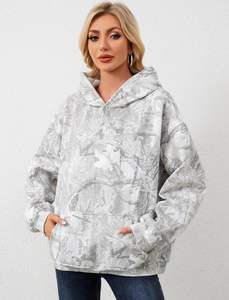 Sudadera con capucha de camuflaje para mujer, Sudadera con capucha de lana con hombros caídos de manga larga de gran tamaño, jersey con bolsillos de canguro, trajes - Product Image 5