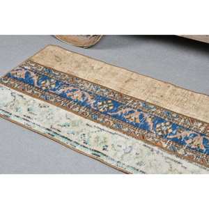 Vintage 1.8 X 3.6ft Bleu Beige Turc Laine Tapis Classique Grande Surface Rectangle avec Motif Abstrait pour Couloir Latex Support - Product Image 5