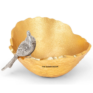 Tazón Decorativo de Metal Personalizado de Alta Calidad a Precio de Mayoreo, Color Plateado con Aves Doradas, para el Hogar - Product Image 1
