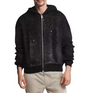 Sweat à capuche surdimensionné personnalisé avec strass, streetwear lourd, fermeture éclair pour hommes, fabricant OEM/ODM, sweat à capuche entièrement recouvert de strass - Product Image 6