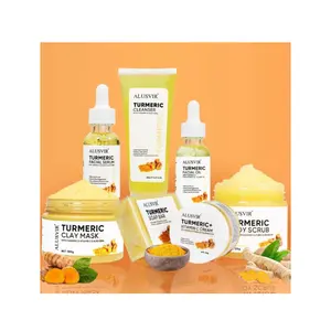 Turmeric Skincare Set Anti Acne Dark Spot Whitening Private Label Soap Serum Scrub Cream Facial Wash face Skin Care Set (new)