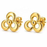 JJBRAVO Pendientes de Oro Macizo con Trébol Abierto para Mujer, Joyería Fina Minimalista Contemporánea de 14k 585, Regalo para Boda o Fiesta, OEM ODM