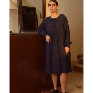 Vestido de Lino Azul Marino DEV - Transpirable, Casual, Elegante, para Oficina, Fiesta, con Cierre, Talla XS, ODM, Ropa Casual de Talla Grande para el Día - Product Image 1