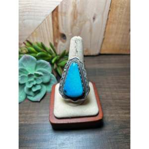 Thomas Francisco <b>Adjustable</b> Turquoise & Sterling Silver Gemstone <b>Ring</b> Dainty Bezel Setting Everyday Wear Hip-Hop Style - Product Image 1