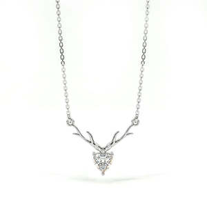 Collier Cœur de Cerf en Argent 925 avec Diamant, Plaqué Platine, Or Rose et Rhodium, Chaînes Tendance pour Cadeau de Fiançailles pour la Personne Chérie - Product Image 1