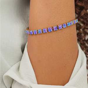 Lavender Fire <b>Opal</b> Octagon Tennis <b>Bracelet</b> Natural <b>Opal</b> Gemstone Silver <b>Bracelet</b> Birthstone Jewelry Gift For Mom - Product Image 5