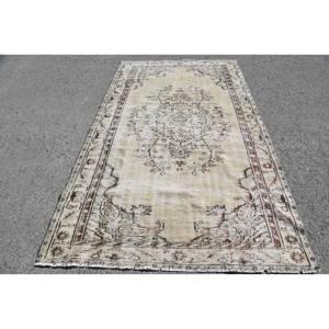 Alfombra turca Vintage clásica Beige 5,2X8,7 pies hecha a mano felpa pila altura lana piel látex Patchwork rectángulo para dormitorios adolescentes - Product Image 1