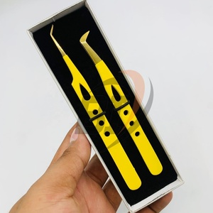 Pinzas Profesionales de Acero Inoxidable con Mango Dentado Dorado para Extensión de Pestañas, Marca Privada - Product Image 5