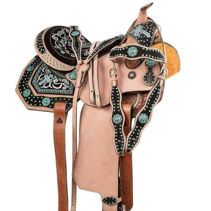Sillín occidental de caballo de cuero genuino de calidad superior Sillín occidental de carreras de barril para montar a caballo - Product Image 1