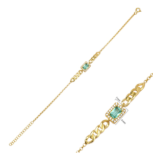 Emeraude CZ Pierre Baguette Pierre De Coupe Design Élégant Bracelet À Breloques Turc En Gros 925 Bijoux En Argent Sterling - Product Image 2